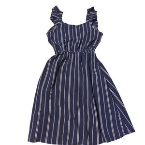 Monteau LA Blue‎ Striped Midi Dress Ruffle Sleeves Summer Casual Size S